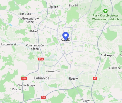 Mapa okolic Łodzi – obsługiwane miejscowości: Zgierz, Pabianice, Aleksandrów, Konstantynów, Rzgów, Tuszyn, Andrespol