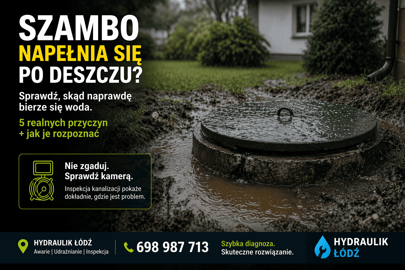 Szambo napełnia się po deszczu – napływ wody opadowej lub gruntowej przez nieszczelność zbiornika albo instalacji