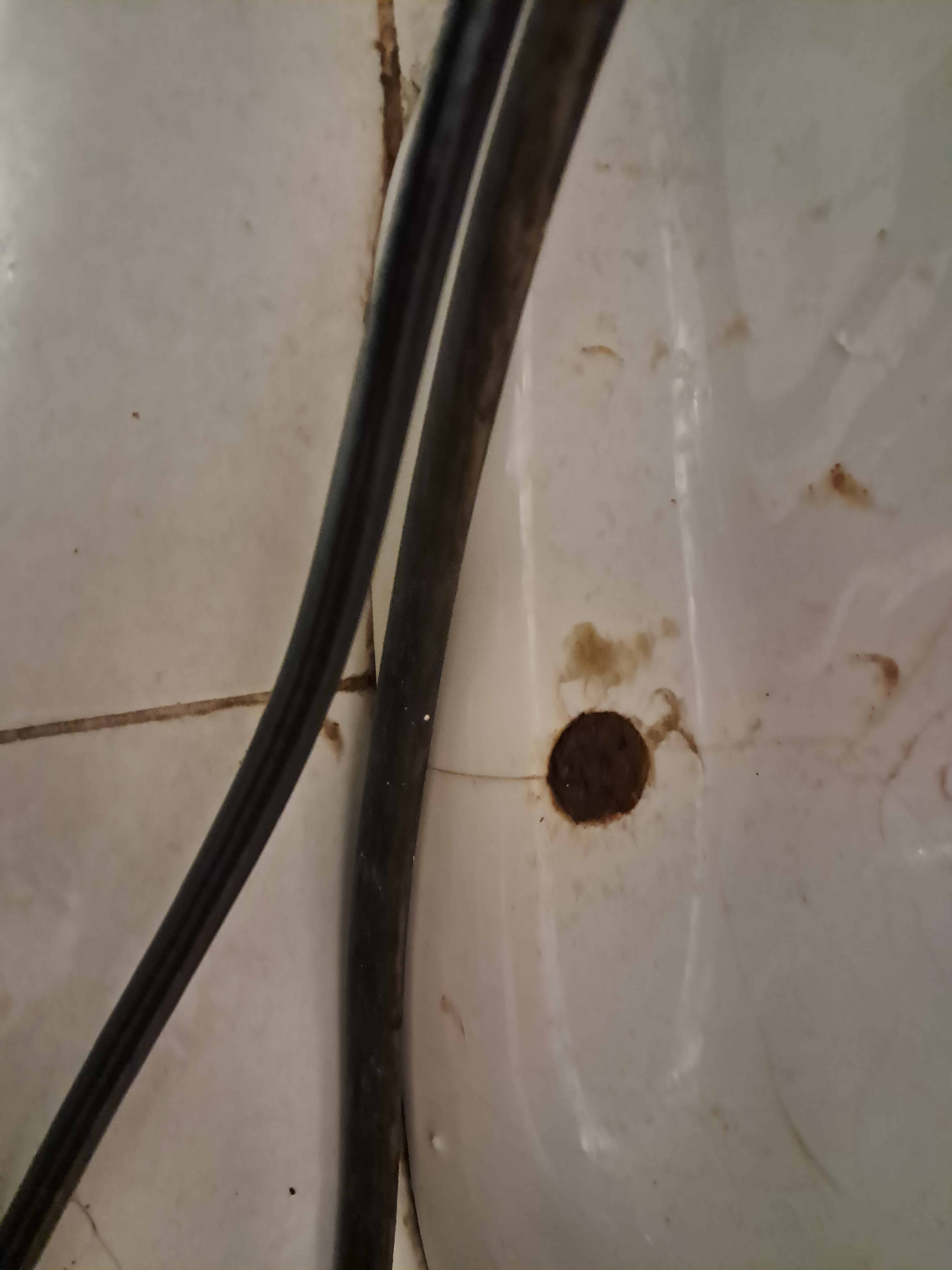 Łódź Teofilów – mocno skorodowane śruby mocujące toaletę do podłogi