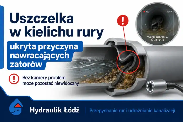 Podwinięta uszczelka w kielichu rury przyczyną nawracających zatorów - grafika główna wpisu blogowego
