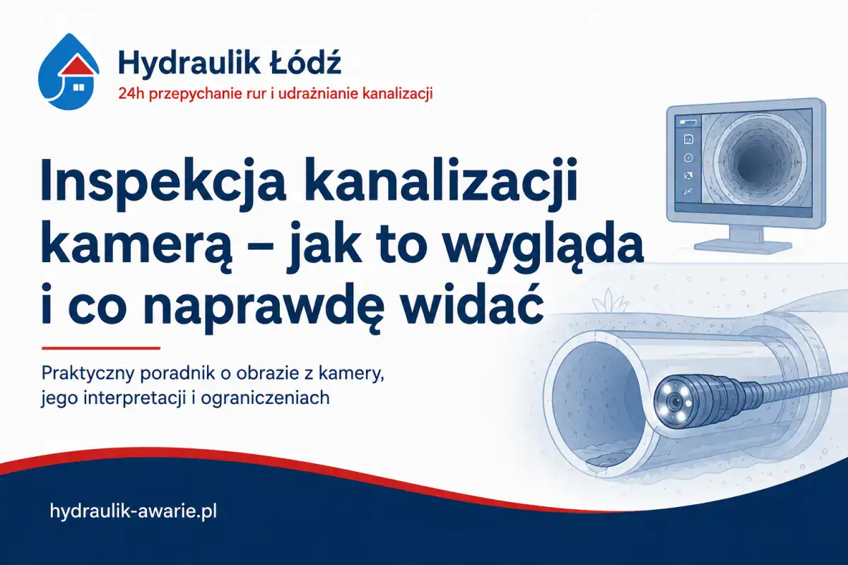 Kamera kanalizacyjna w rurze i obraz wnętrza przewodu na monitorze